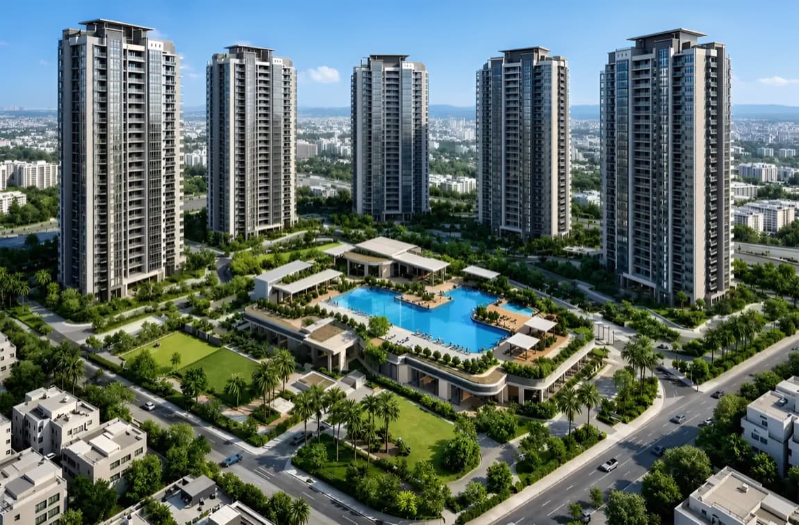 Brigade Granada Whitefield Kadugodi Main Road — clubhouse and swimming pool deck, artist's impression